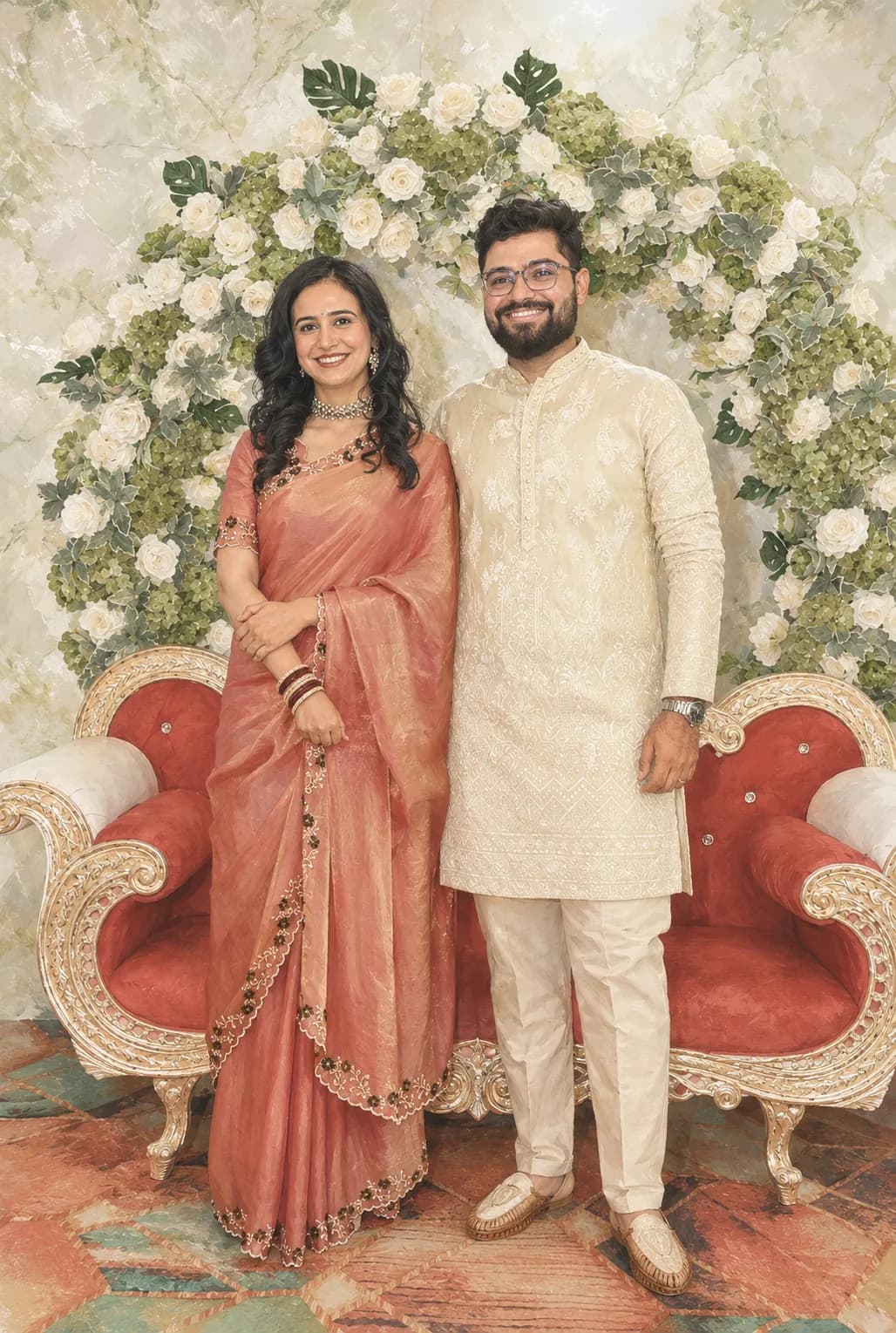 Yogesh and Akanksha in formal wedding attire